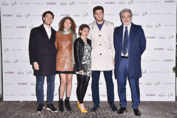 MILAN, ITALY - APRIL 11:  Peri Marco, Peri Davide, Teresa Maroli, Irene Matelloni and Mattia Peri attend Save The Artistic Heritage - Vernissage Cocktail on April 11, 2018 in Milan, Italy. 