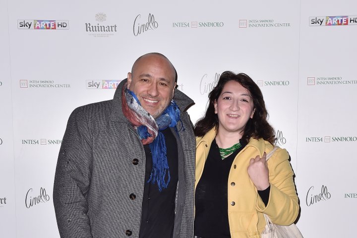 MILAN, ITALY - APRIL 11:  Deodato Salafia and Mariella Casile attend Save The Artistic Heritage - Vernissage Cocktail on April 11, 2018 in Milan, Italy. 