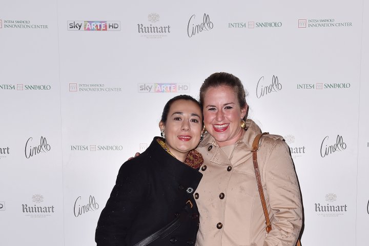 MILAN, ITALY - APRIL 11:  Mariacristina Ferraioli and Francesca Riccadonna attend Save The Artistic Heritage - Vernissage Cocktail on April 11, 2018 in Milan, Italy. 