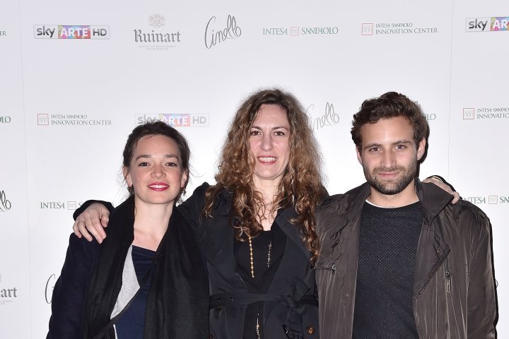 MILAN, ITALY - APRIL 11:  Giulia De Giorgi, Luca Mazza and Norma Mangione attend Save The Artistic Heritage - Vernissage Cocktail on April 11, 2018 in Milan, Italy. 