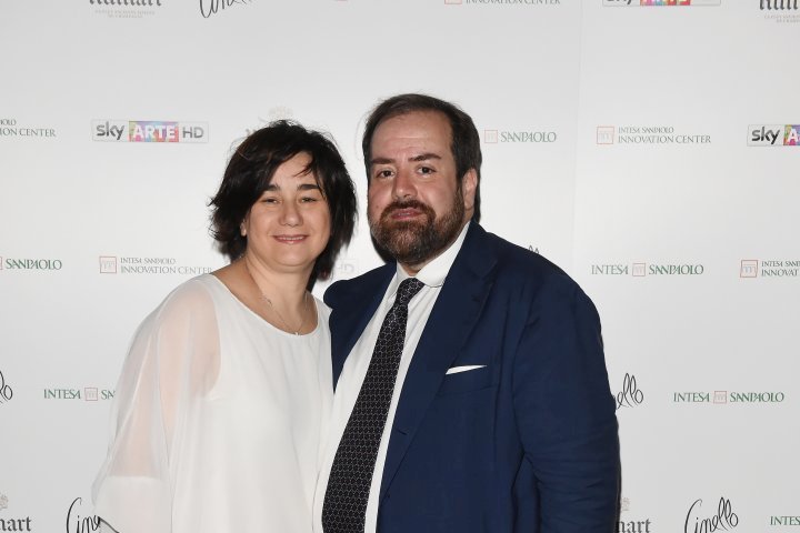 MILAN, ITALY - APRIL 11:  Aldo Colella and Sonia Sacco attend Save The Artistic Heritage - Vernissage Cocktail on April 11, 2018 in Milan, Italy.  