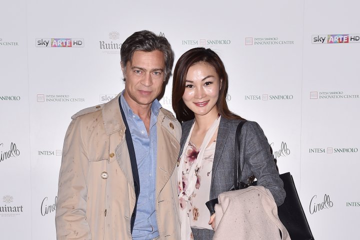 MILAN, ITALY - APRIL 11:  Davide Meretti and Chandice Yang attend Save The Artistic Heritage - Vernissage Cocktail on April 11, 2018 in Milan, Italy. 